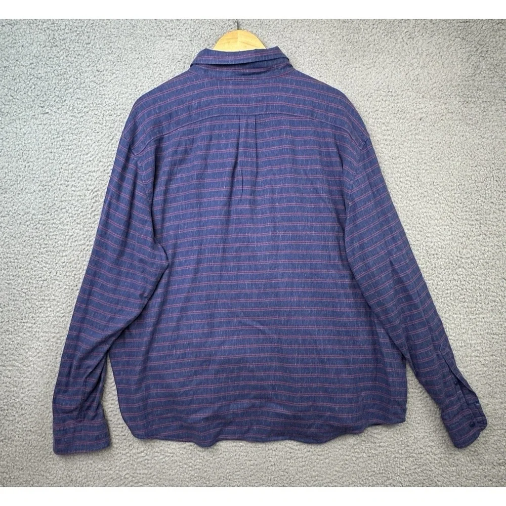 Vineyard Vines Slim Longshore Shirt Mens Sz XL Blue Red Striped Linen Blend